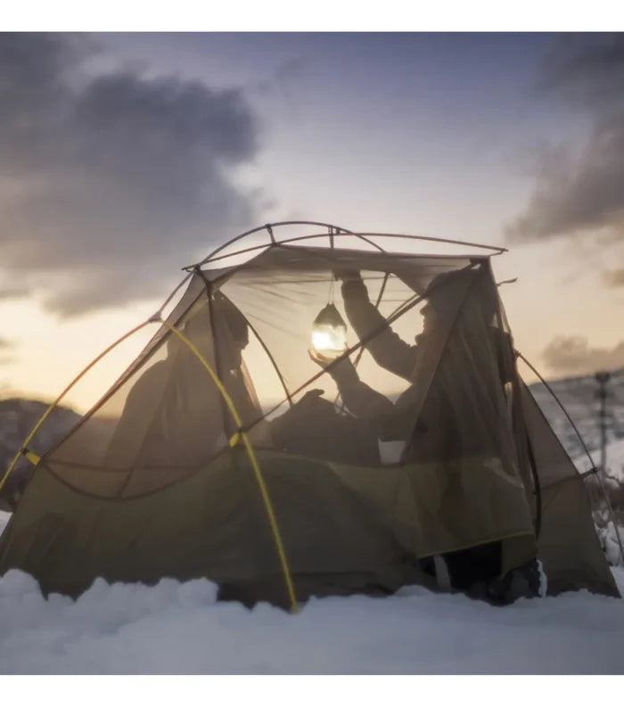 Hangs from your tent, tree-branch, or other overhangs for area lighting