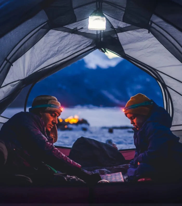 Hangs from your tent, tree-branch, or other overhangs for area lighting